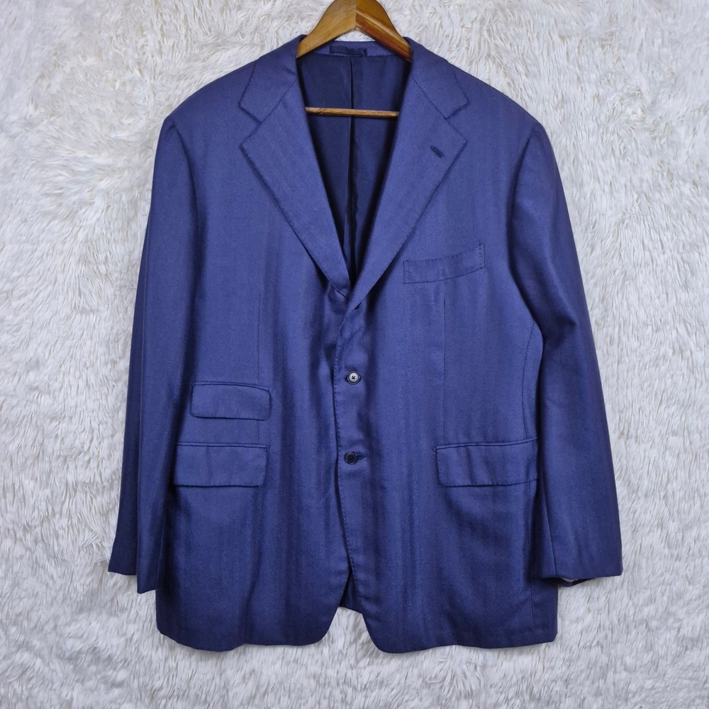 Doriani Cashmere Navy Blue Herringbone Blazer Sport Coat Made in Italy 46 R